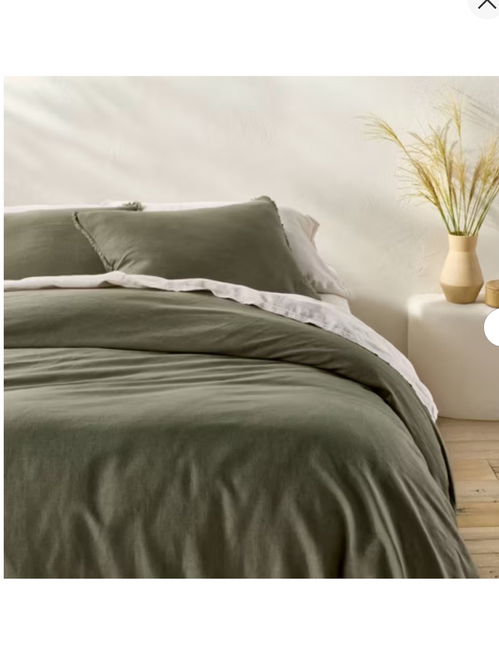 Casaluna Olive Green heavyweight rayon linen duvet set full/queen